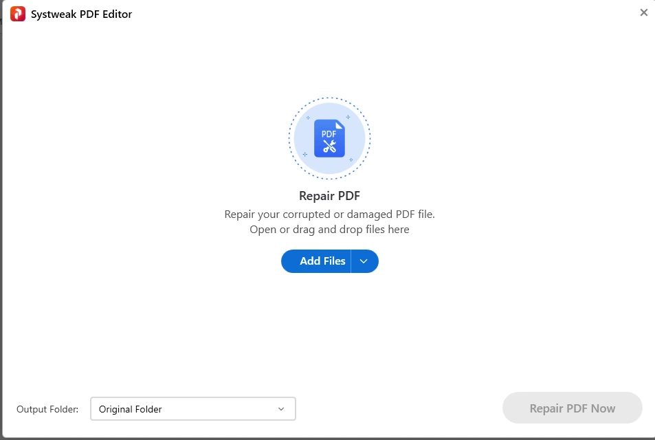 Add file button in PDF repair application showing file selection dialog