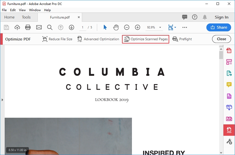 adobe pdf repair Adobe Acrobat Optimize Scanned PDF tool interface