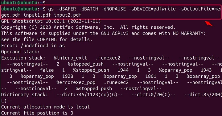 automated pdf repair Ghostscript version command in terminal output