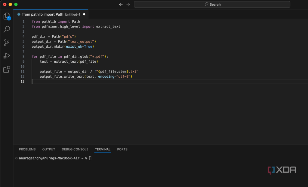 expected a dict object pdf fix Python code editor showing pdfminer repair script