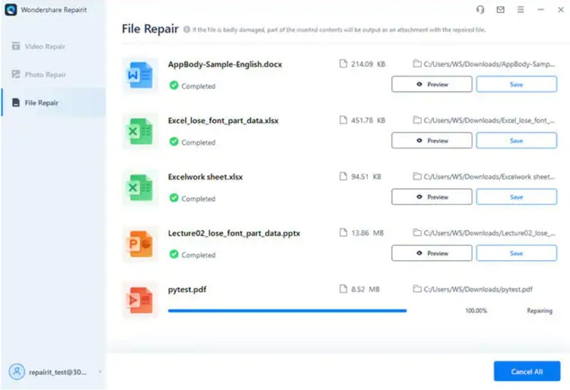fix contract pdf PDF repair software interface showing contract file