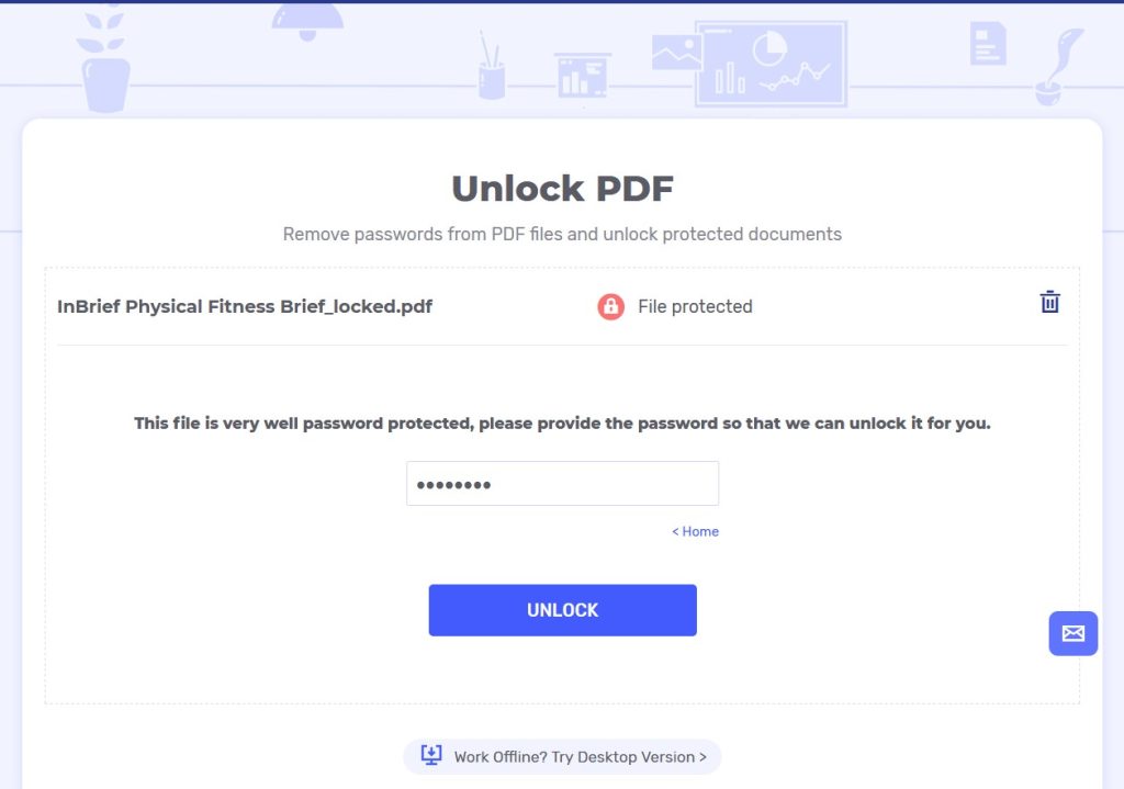 fix encrypted pdf Online PDF unlock website interface with upload button