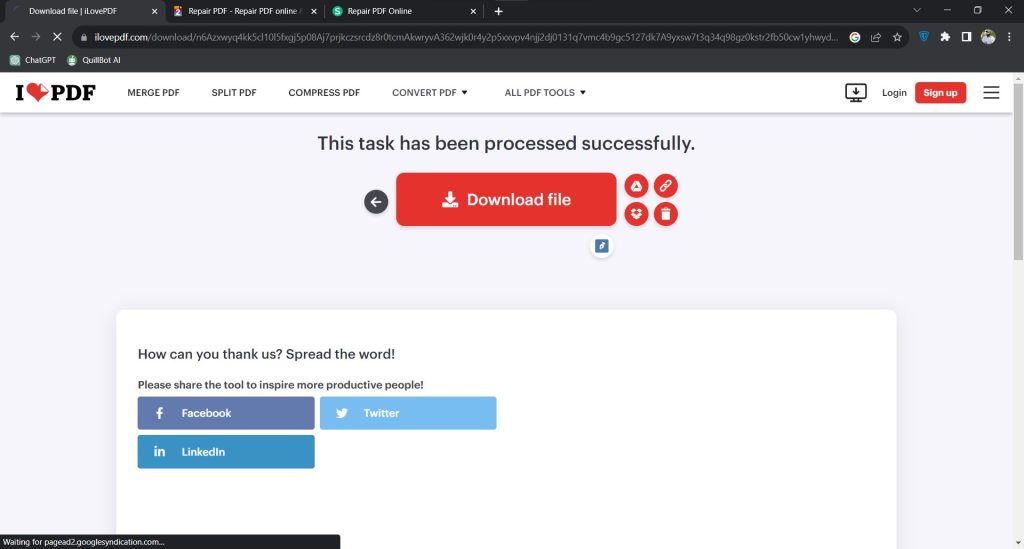 fix garbled pdf online PDF repair tool upload screen