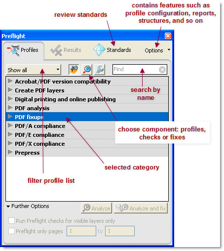 fix pdf encoding Adobe Acrobat Pro Preflight panel with fix text encoding option highlighted