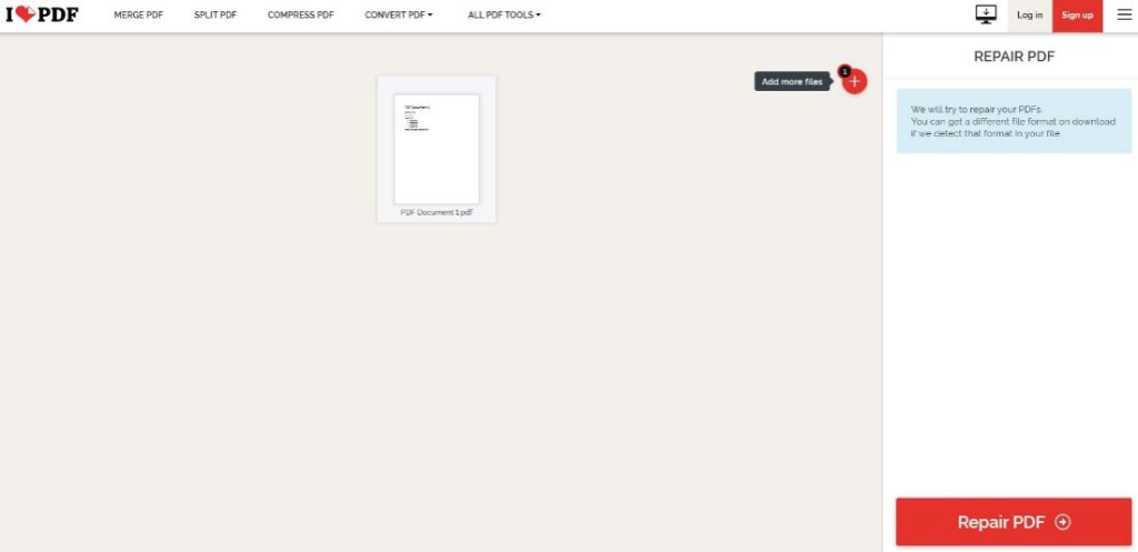 fix pdf from onedrive iLovePDF repair PDF tool interface with upload button