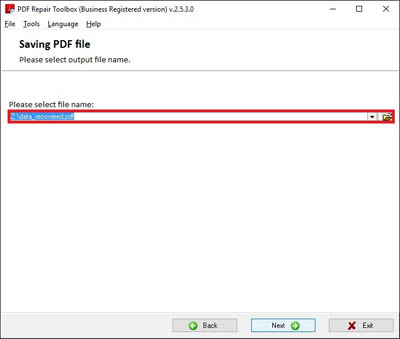 fix pdf from onedrive PDF Repair Toolbox interface with corrupted file loaded showing recoverable text