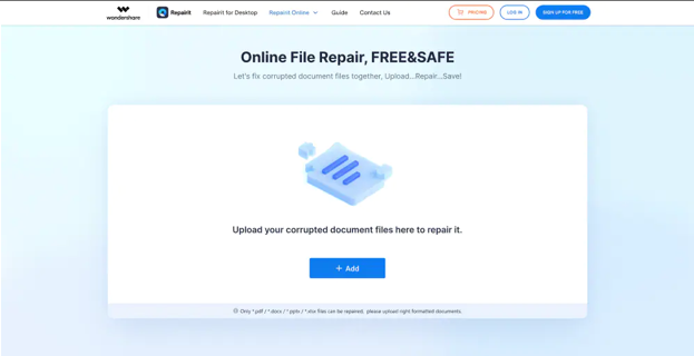 fix pdf online free Repair button on online PDF fixer website being clicked