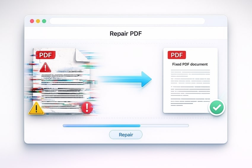 fix pdf online free Uploading PDF file to online repair tool with progress bar