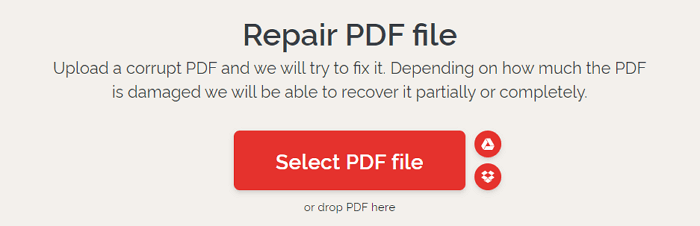 how to fix damaged pdf file Online PDF repair tool website screenshot uploading file