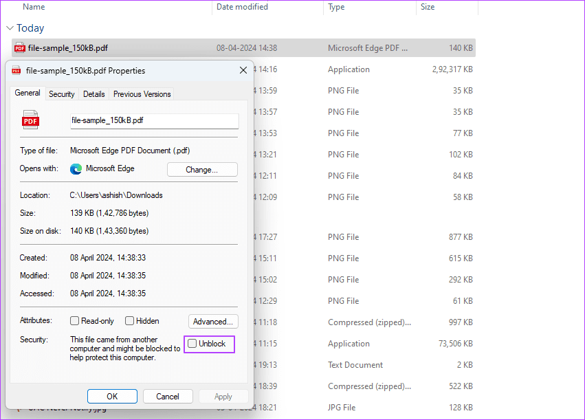 pdf file partially corrupted person checking PDF file properties on a computer screen showing file size and type