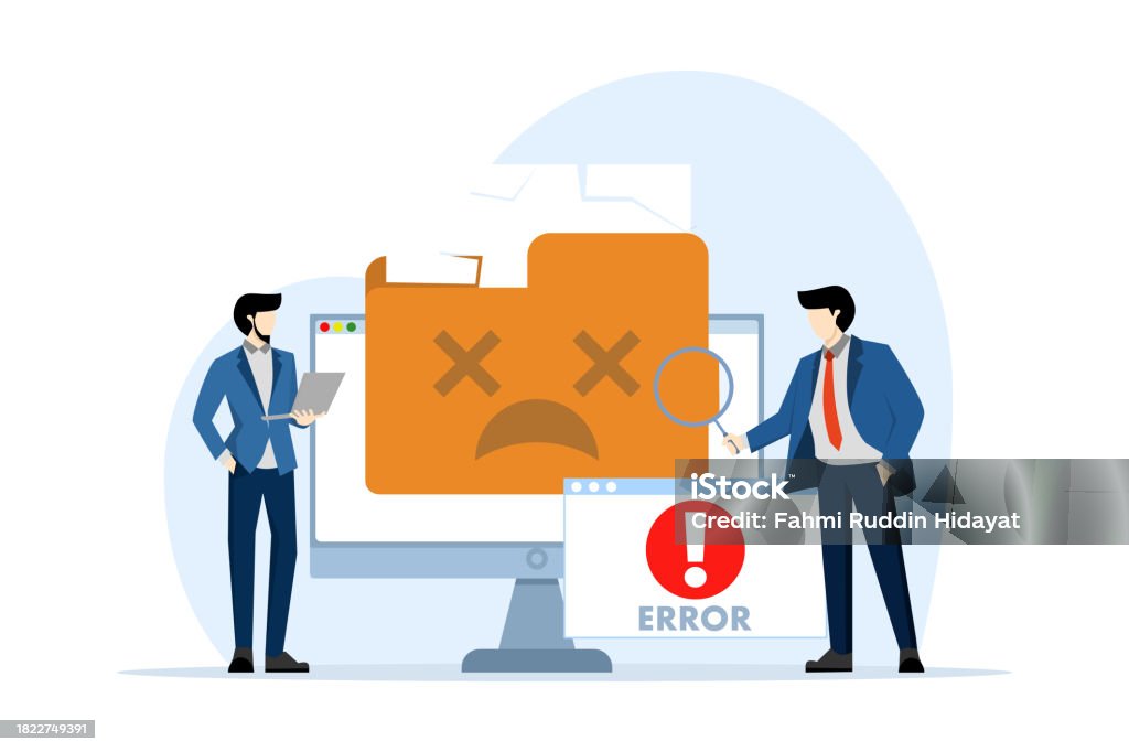 pdf file partially corrupted stressed person looking at a computer with error message on screen