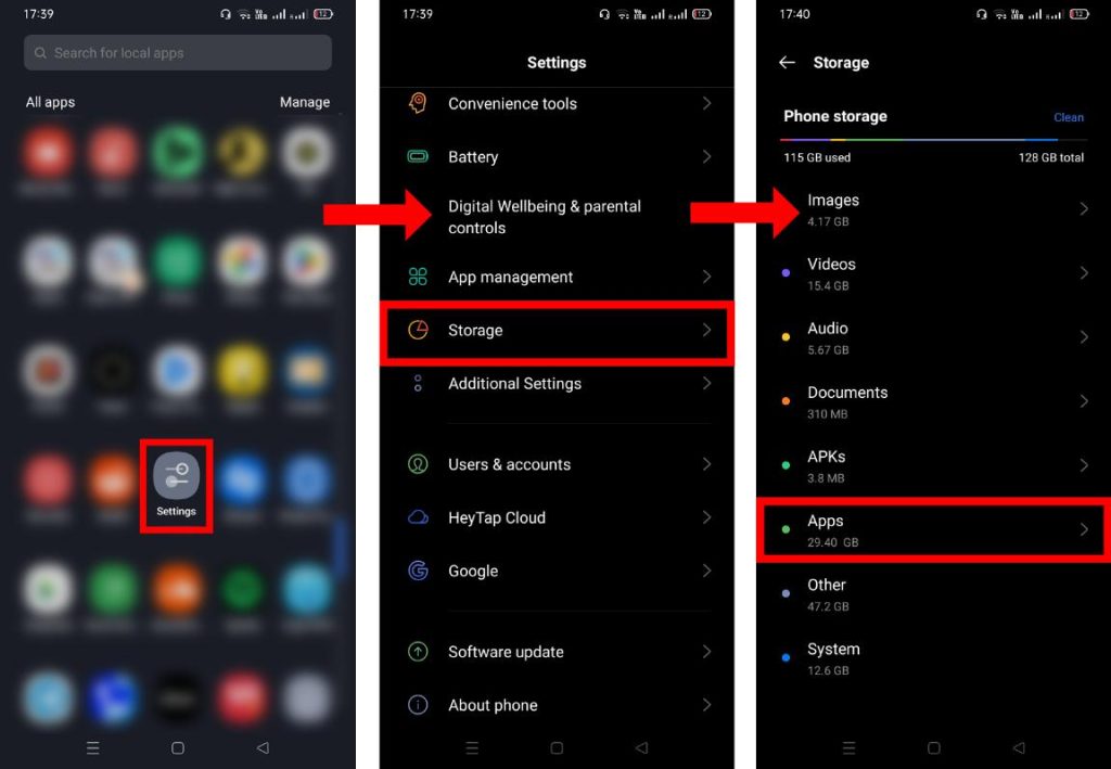 pdf not opening on android Android Settings app, Apps section, showing 'Storage & cache' option