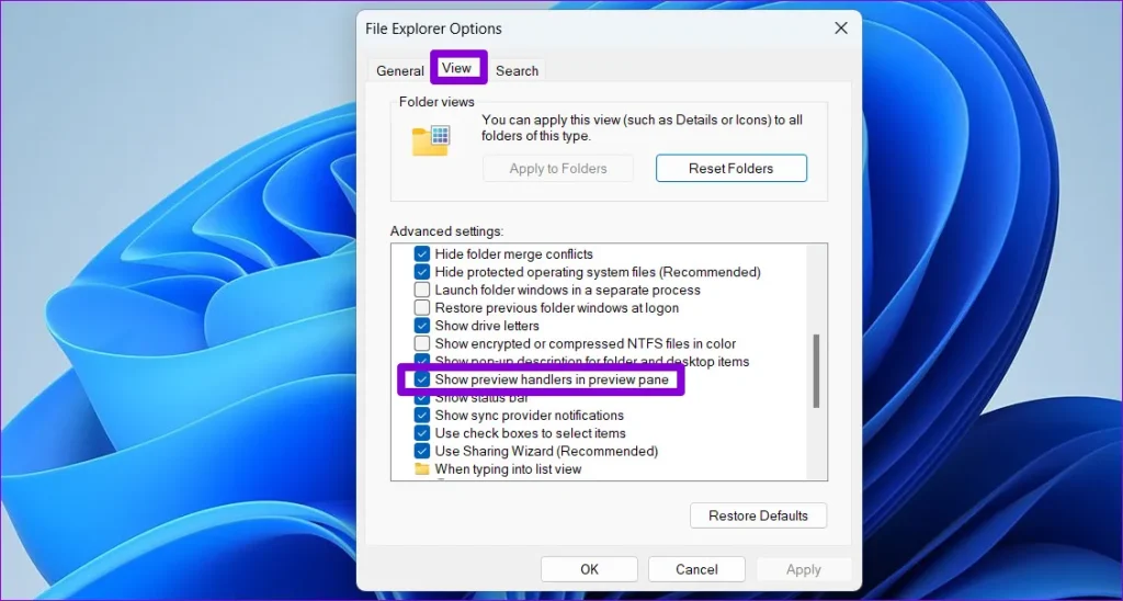 pdf preview not working fix Windows File Explorer Options dialog showing clear thumbnail cache button
