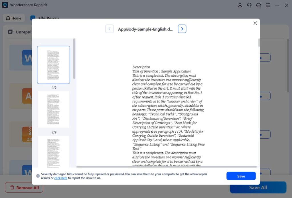 pdf repair app Preview of recovered PDF pages in repair app interface