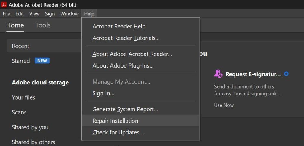 pdf repair for unreadable files Adobe Acrobat Reader interface with PDF error message