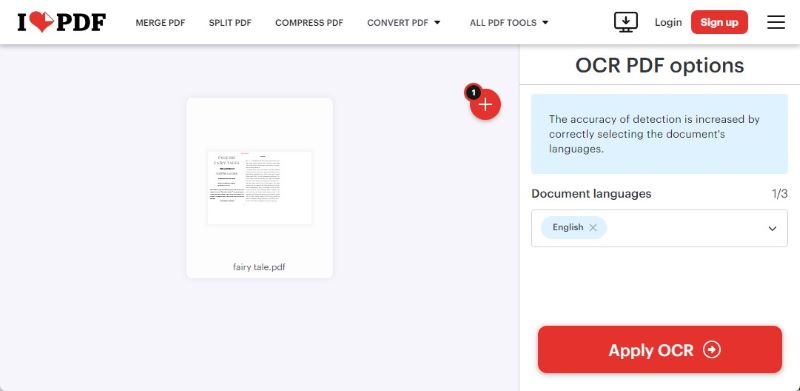 pdf text unreadable fix OnlineOCR.net upload interface showing PDF file