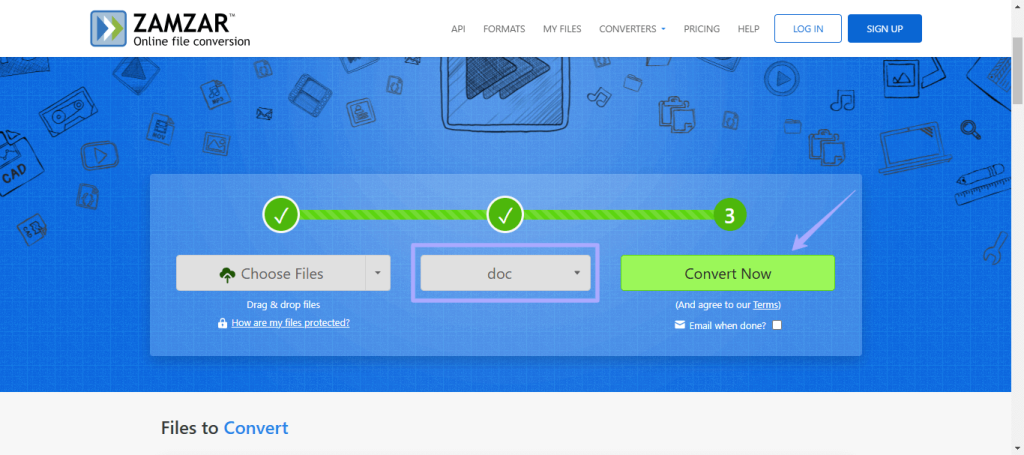 pdf text unreadable fix Zamzar website showing PDF to Word conversion options