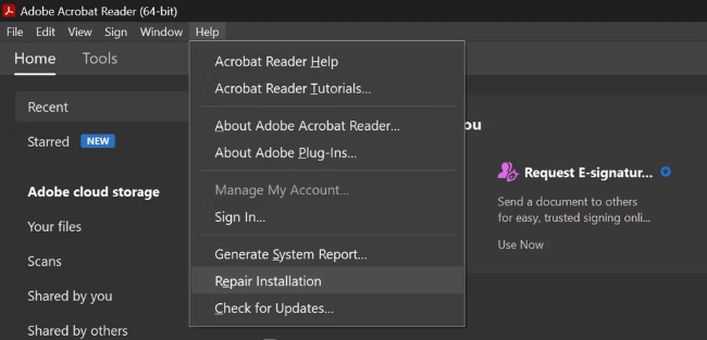 pdf won’t open repair Adobe Acrobat Reader interface showing open file dialog