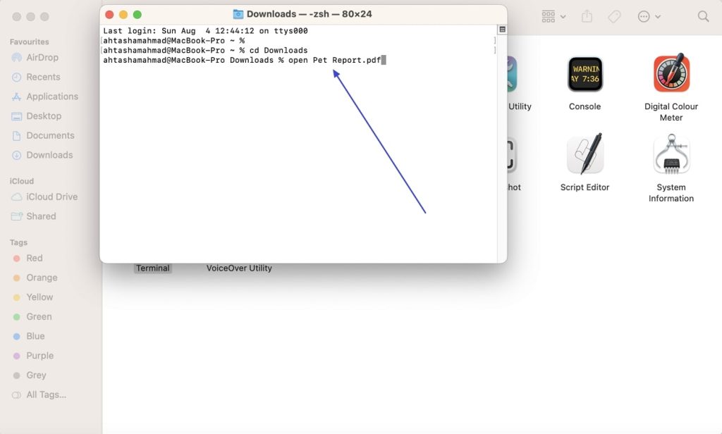 pdftk repair pdf macOS terminal window showing cd command to PDF folder