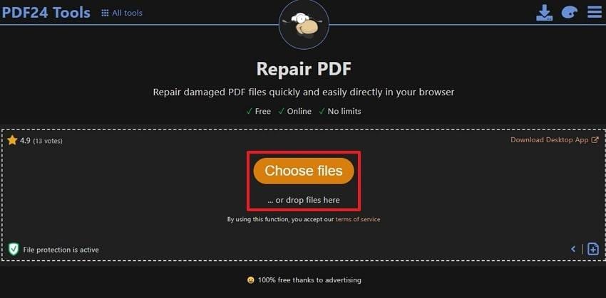 private pdf repair online click repair button on online PDF repair tool
