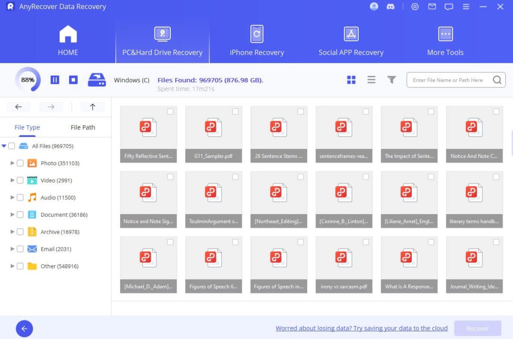 recover missing pdf pages PDF repair software scanning corrupted file with progress bar