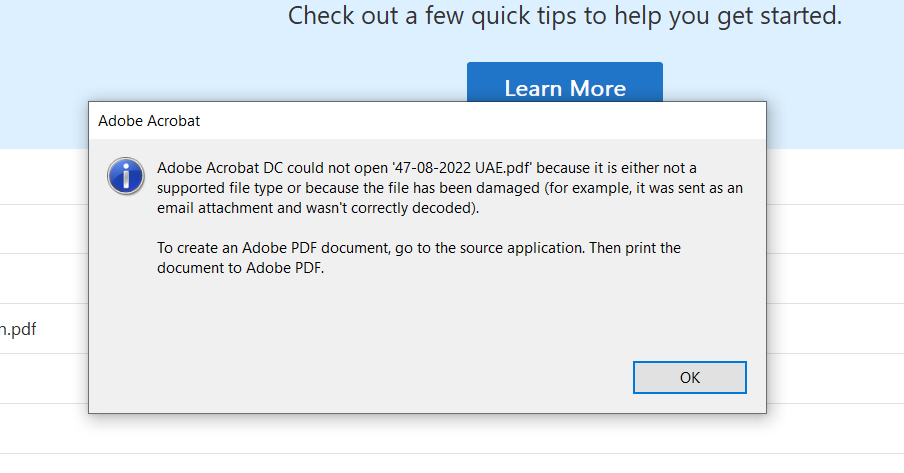 recover multiple pdf files PDF error message trailer not found on screen