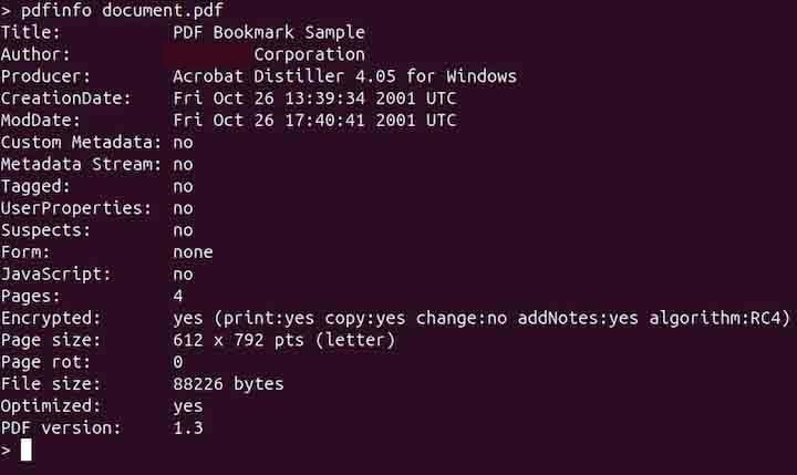 recover pdf pages pdfinfo command line output showing page count and errors