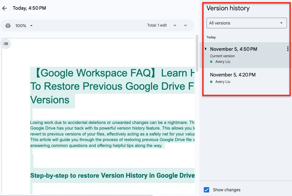 recover report pdf Google Drive version history for a PDF file