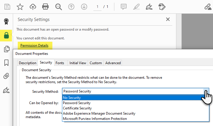 repair encrypted pdf Adobe Acrobat encryption settings window new password