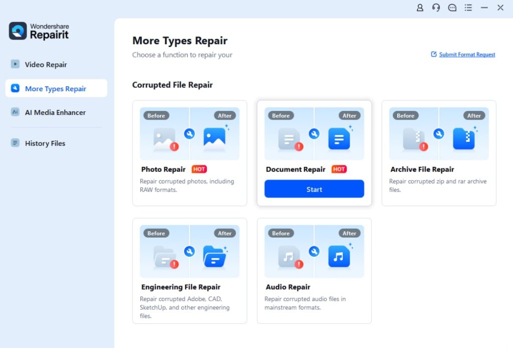 repair pdf after download PDF repair software interface with repair button
