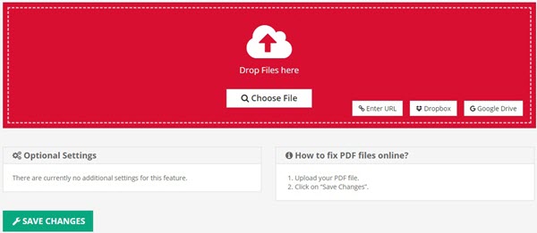 repair pdf after file corruption online PDF repair tool interface showing upload button