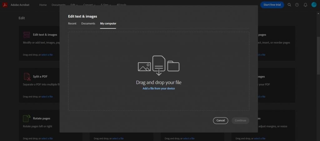 repair pdf in cloud online PDF repair tool upload interface with drag and drop area
