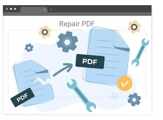 repair pdf in cloud person choosing between online PDF repair tool and cloud storage on laptop