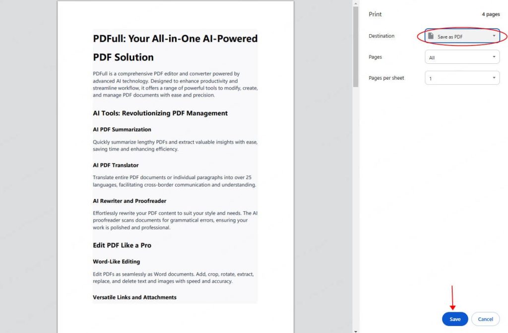 repair pdf with password Google Chrome print to PDF dialog box open