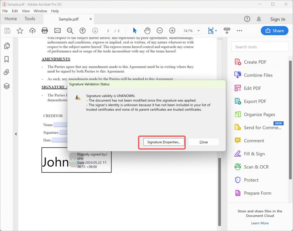repair signed pdf Adobe Acrobat Reader signature validation status valid