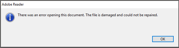 detect damaged pdf PDF error message 'cannot open file' on computer screen