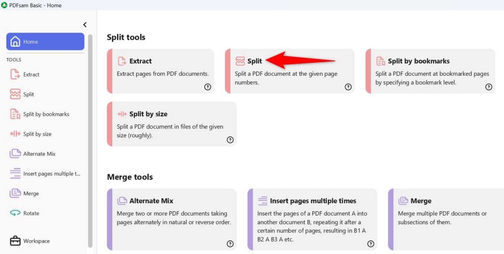extract pages from corrupted pdf PDF24 split PDF window showing page thumbnails and split button