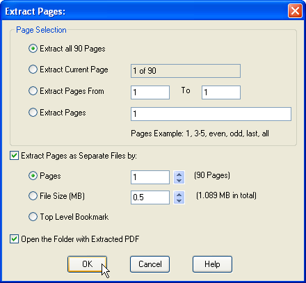 extract pages from damaged pdf print dialog box selecting page range to extract PDF