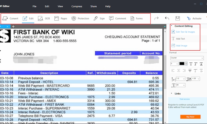 fix bank statement pdf online pdf repair tool upload interface showing bank statement file