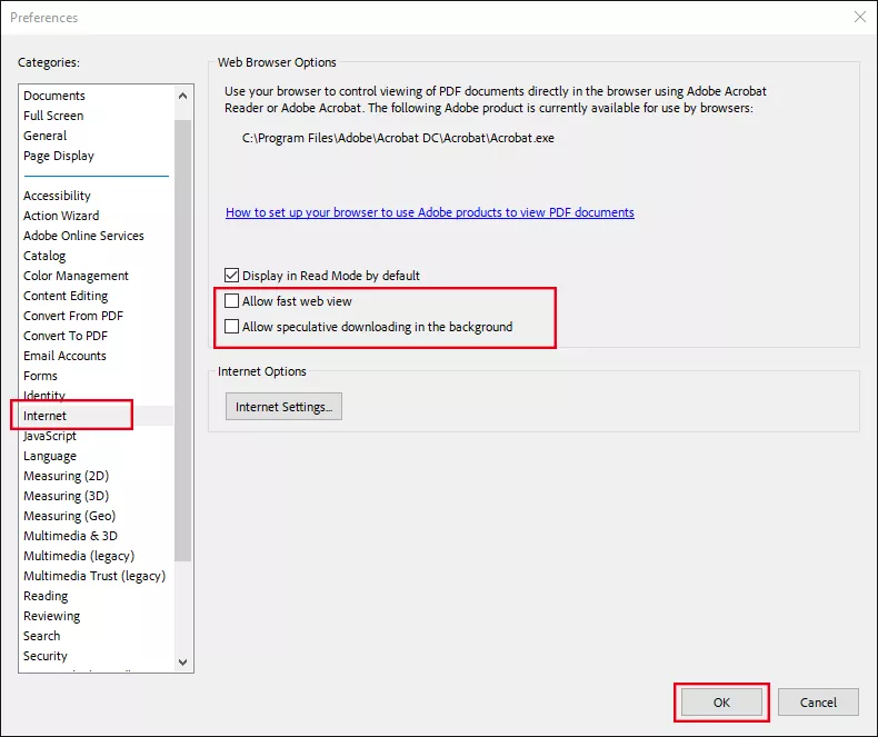 fix fast web view pdf Adobe Acrobat Pro Optimized PDF dialog with Fast Web View unchecked