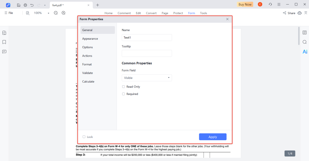 fix fillable pdf PDF form field Properties dialog in Adobe Acrobat showing General tab