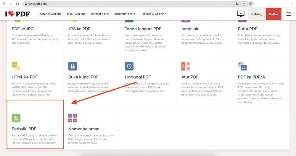 fix linearized pdf iLovePDF online repair linearized PDF upload interface