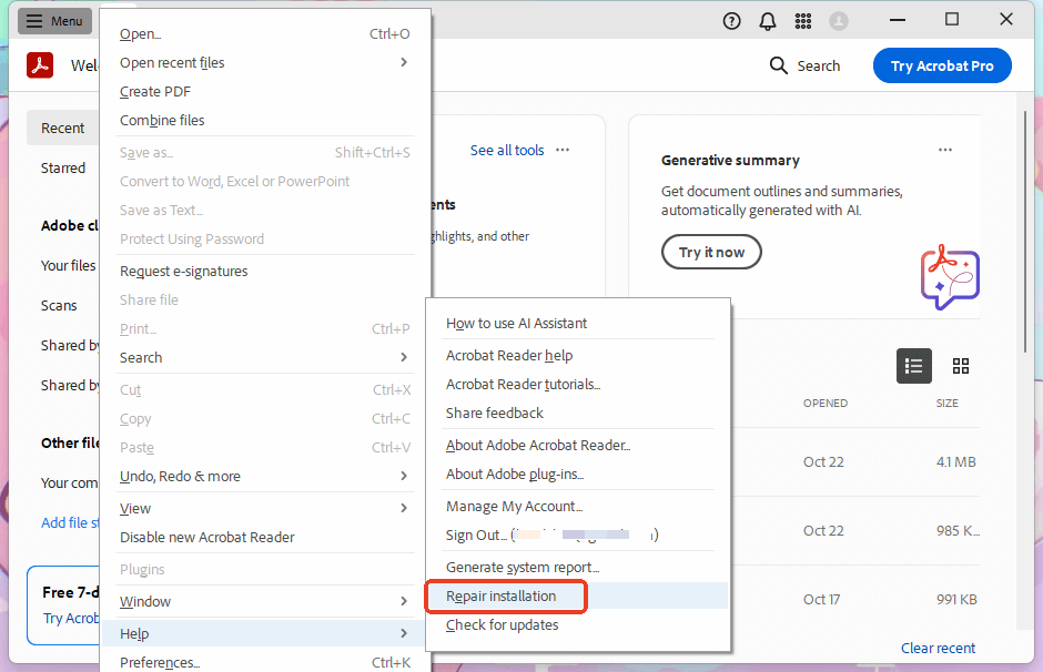 fix pdf after cloud sync Adobe Acrobat Save As Other menu for PDF repair