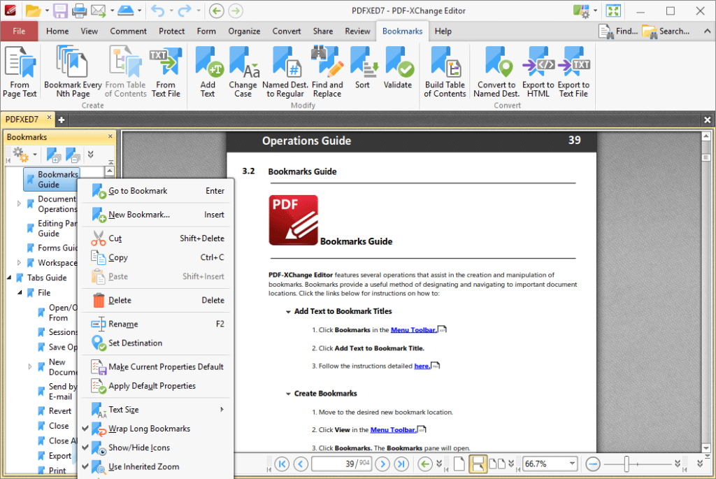 fix pdf bookmarks PDF-XChange Editor bookmark toolbar and panel