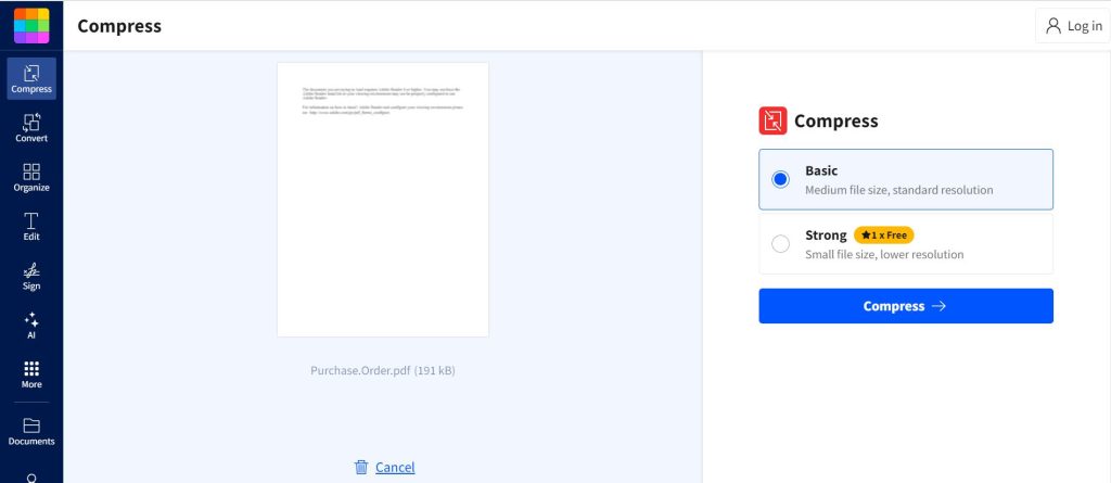 fix pdf compression error Smallpdf online PDF compression tool interface