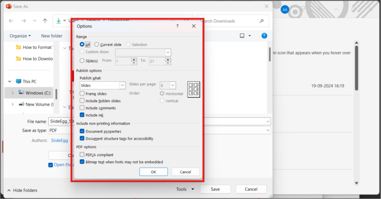 fix pdf exported from powerpoint PowerPoint Export PDF options dialog settings