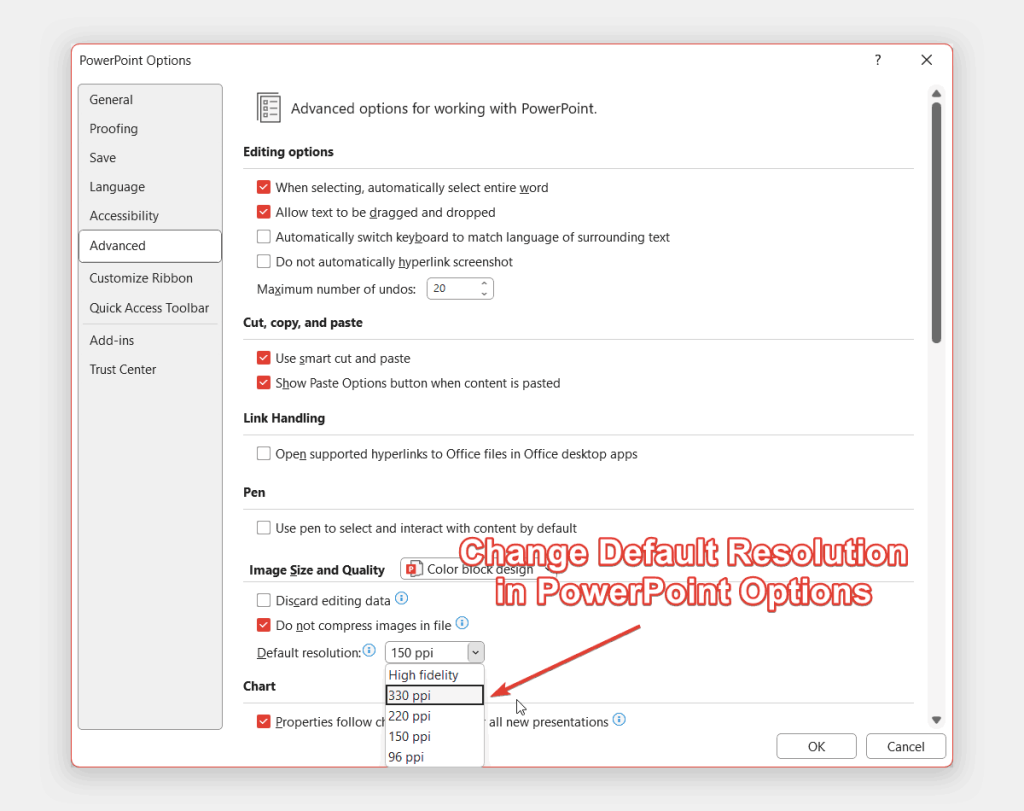 fix pdf exported from powerpoint PowerPoint image resolution settings format picture