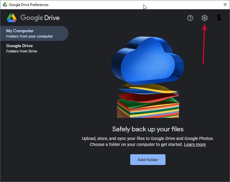 fix pdf from google drive Google Drive for Desktop system tray menu with gear icon