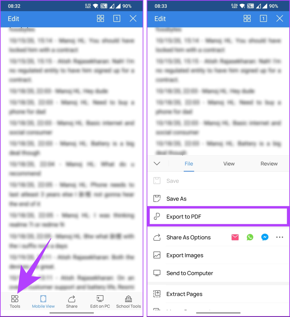 fix pdf from whatsapp WhatsApp chat interface with download button for document