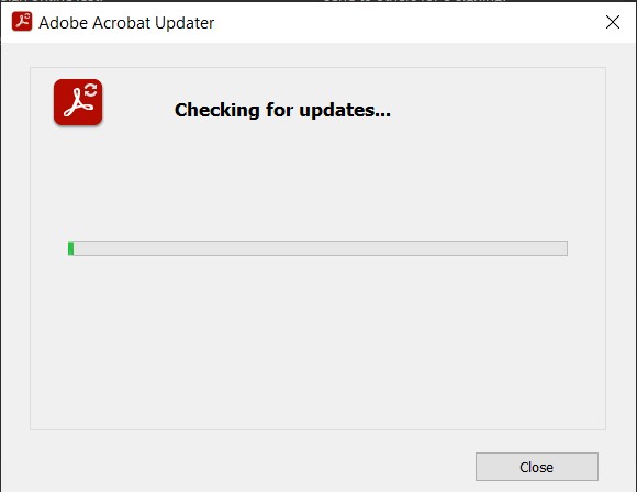 fix pdf not opening in adobe reader Adobe Reader update screen showing check for updates button